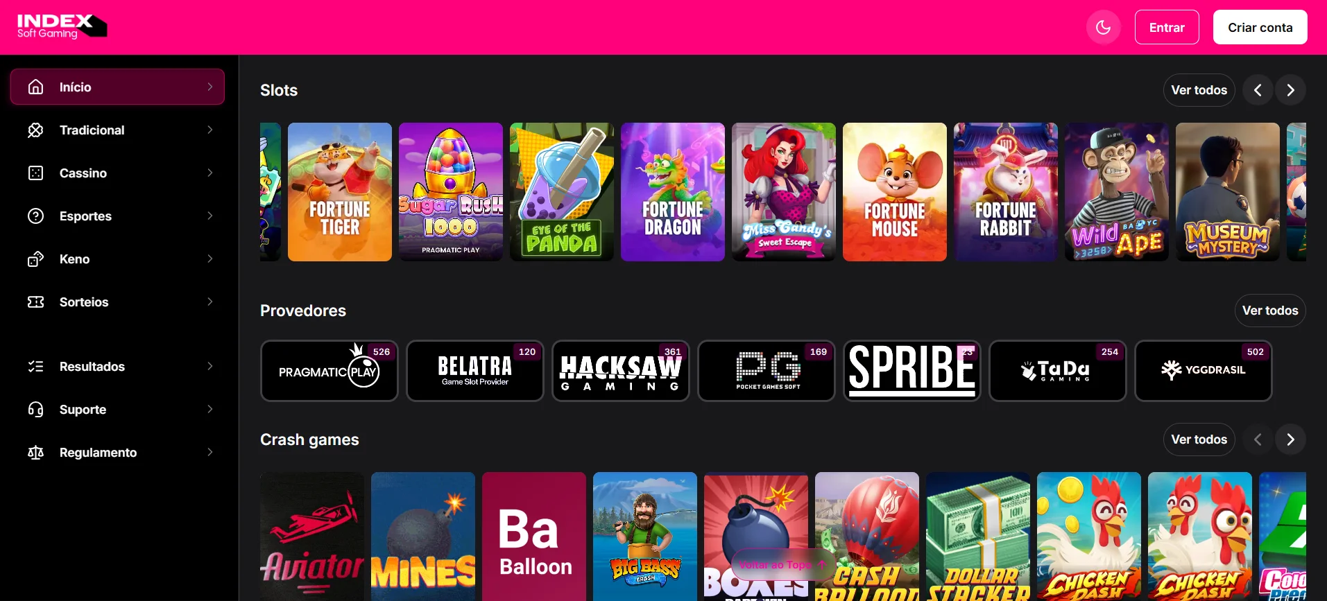 Dashboard da Plataforma iGaming e Sportsbook